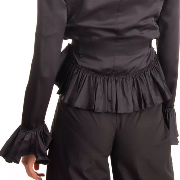 $750 TOME Satin Jacket Ruffle Belted Open Front - Picture 4 of 9